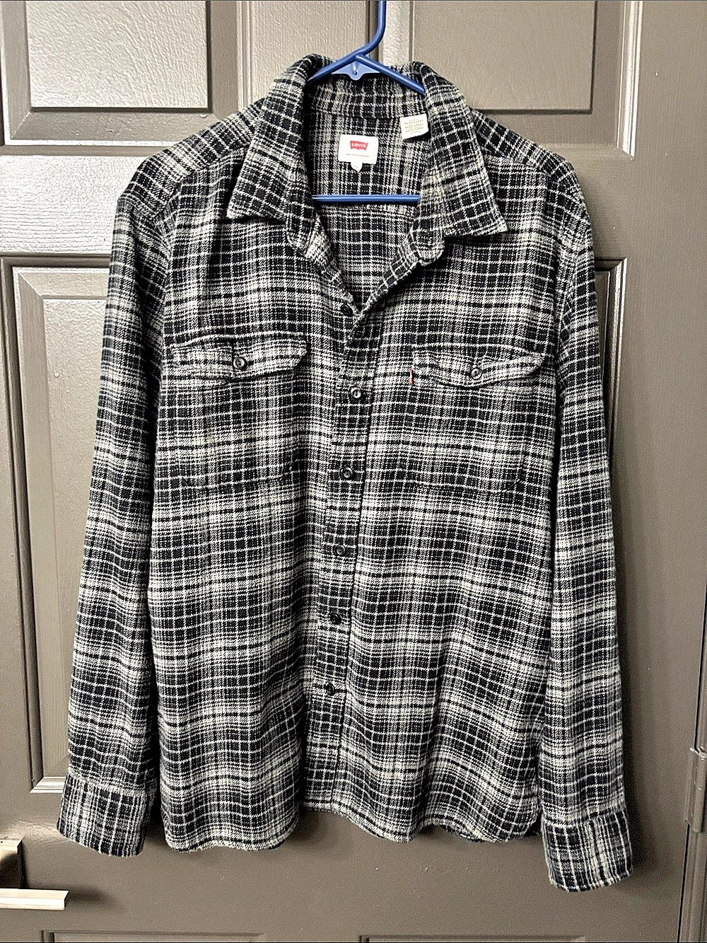 Levi's Men's Long Sleeve Plaid Flannel Shirt Plaid Black & White XL